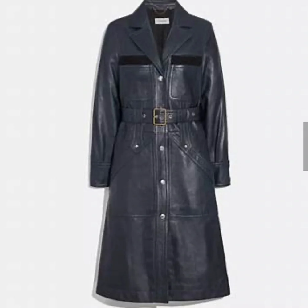 COACH 1941 MADE IN ITALY 🇮🇹 LAMB LEATHER SPORTY TRENCH COAT NAVY BLUE SIZE US 4 - Picture 1 of 16